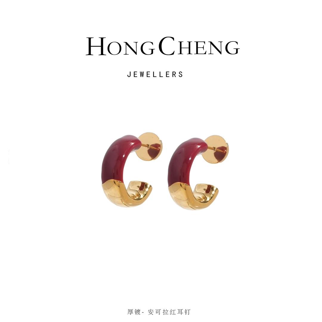 铜合金耳饰 法式轻奢撞色C圈耳环NL9481