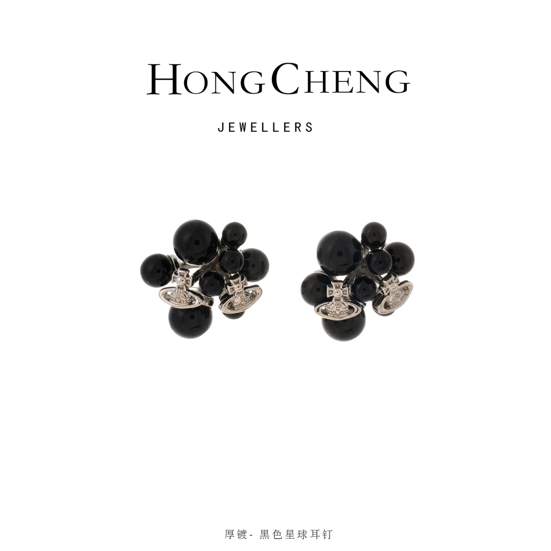 铜合金仿珍珠耳饰 黑色高级轻奢耳钉EZ3328-271