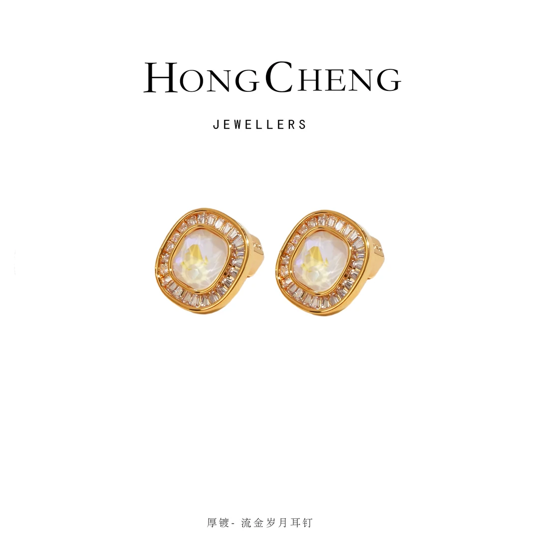 铜合金合成锆石耳饰 流金岁月耳钉很闪NL8781-46