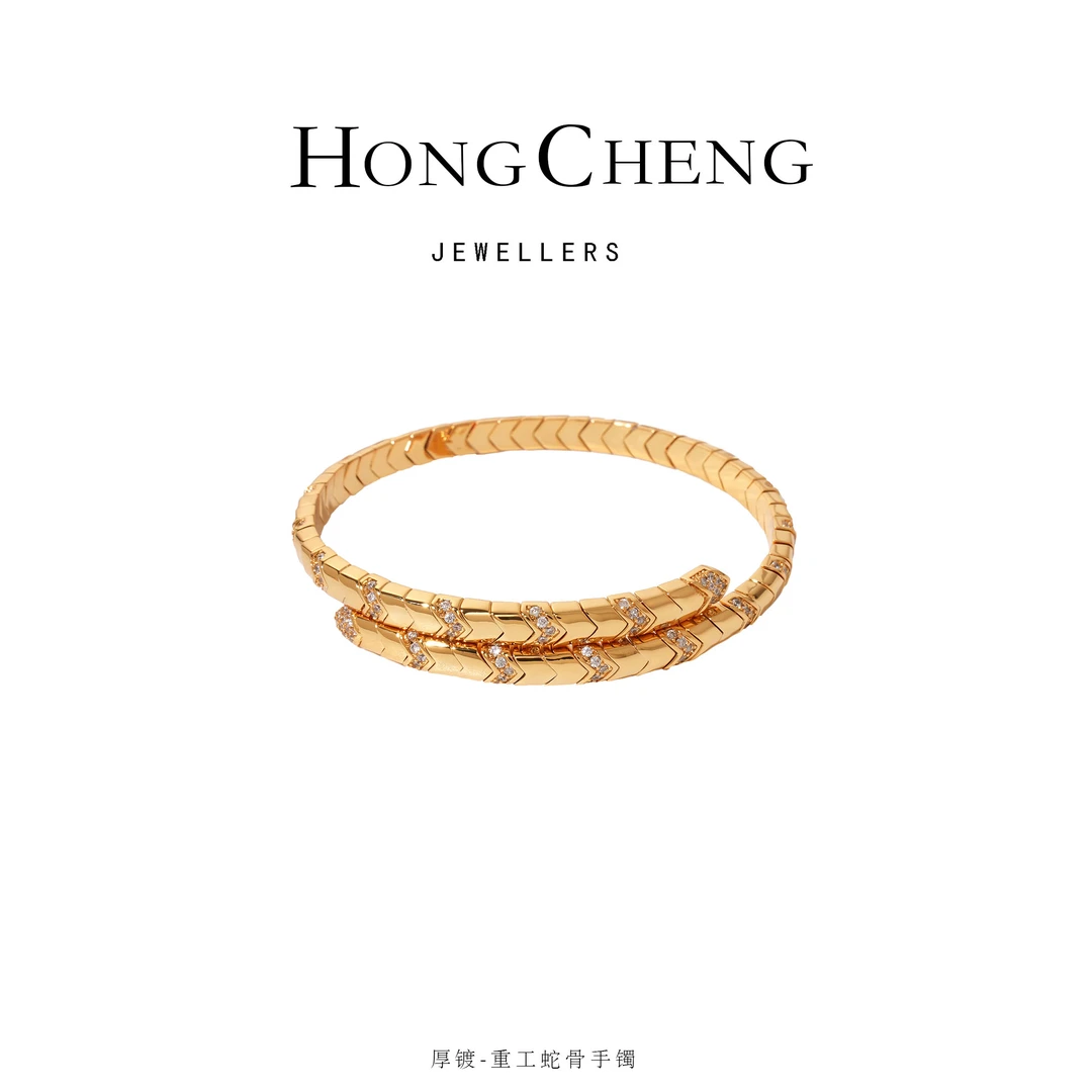 铜合金合成锆石手镯 重工古蛇骨手镯NL2834
