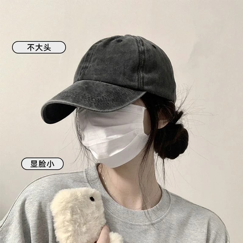 做旧水洗棒球帽子女新款潮流秋冬季显脸小百搭大头围牛仔鸭舌帽男