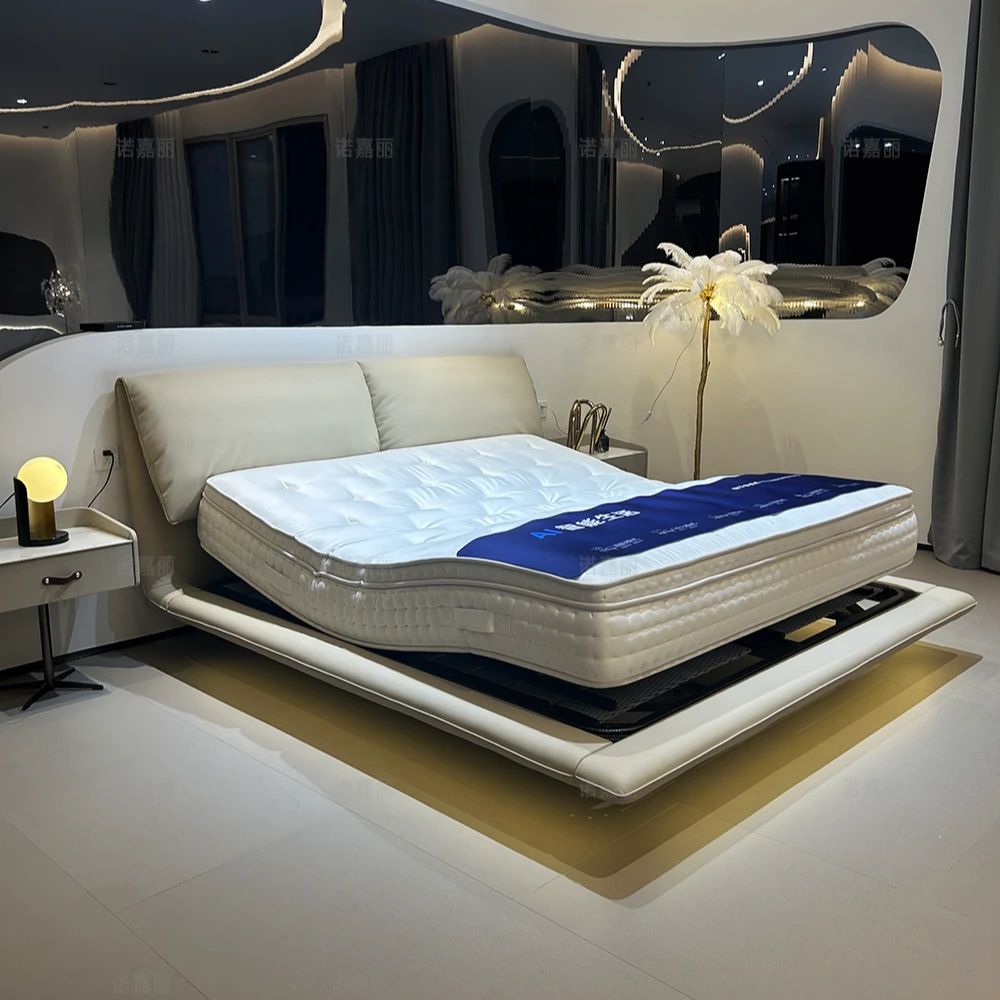 【大象耳朵】极简头层牛皮主卧大床可定齐边/内嵌/悬浮/电动