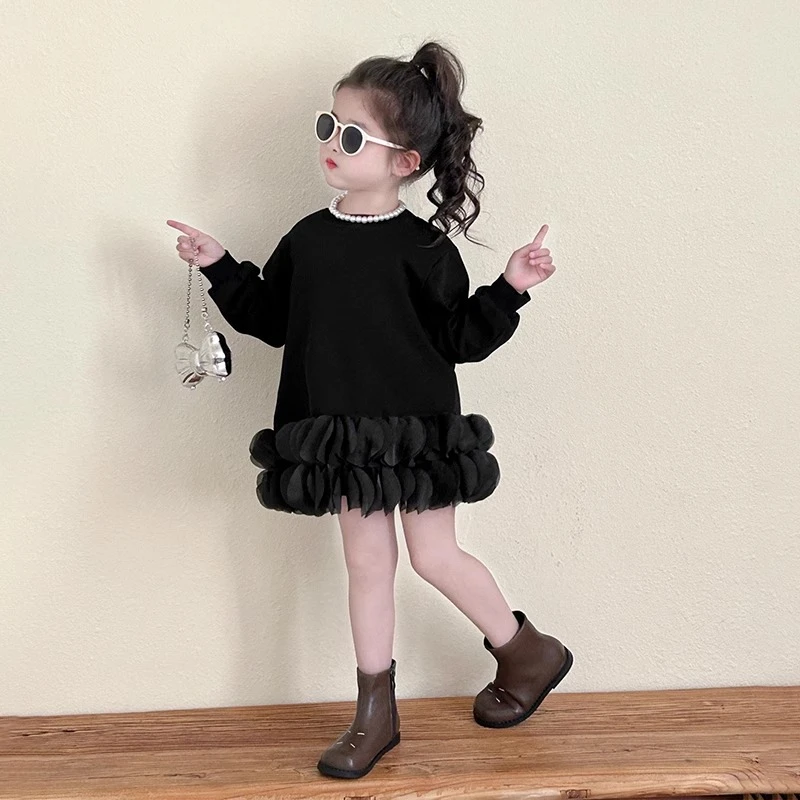 女童卫衣裙长袖新款女孩韩版春装洋气女宝宝花瓣连衣裙子潮款儿童