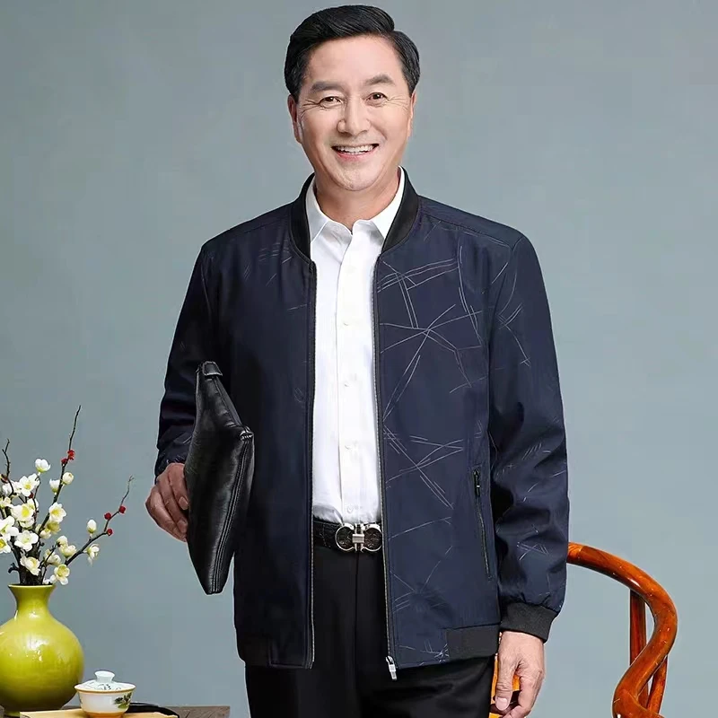 中年男士夹克衫春秋季薄款中老年爸爸装休闲外套老年人上衣棒球服