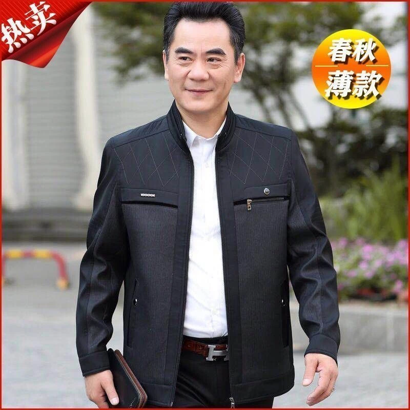 爸爸装外套中老年老人春秋季薄款夹克衫40老爸上衣服50岁中年男装