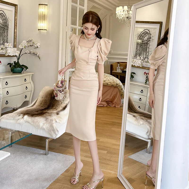 春夏超显瘦连衣裙气质轻奢法式修身名媛性感复古优雅连衣裙10395