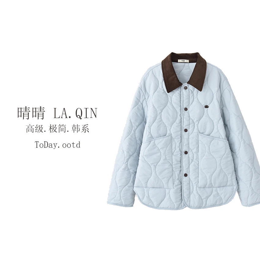 晴晴家-【小香风菱格棉服】韩版宽松复古菱格秋冬夹棉翻领外套7006