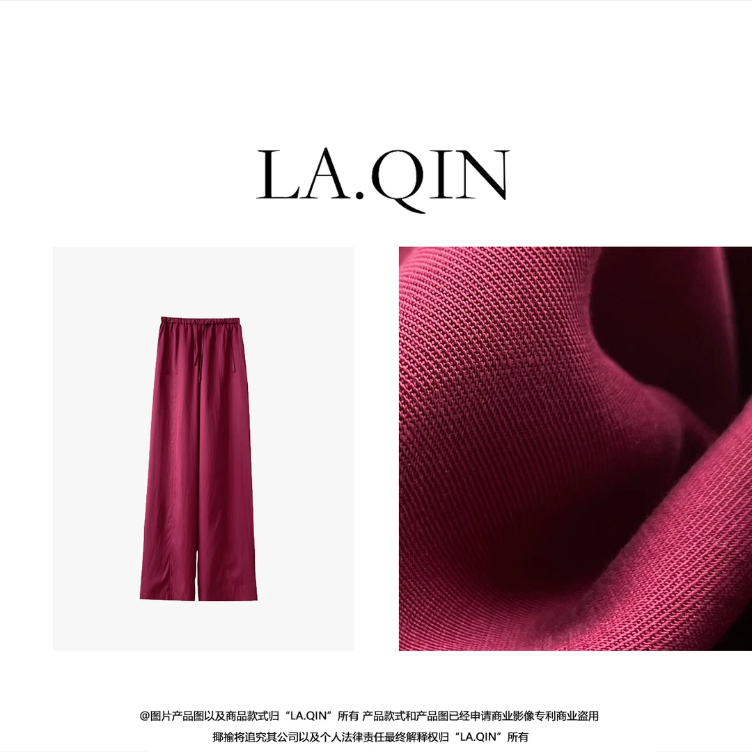 晴晴家-【一丈红】夏季新款休闲时尚简约垂顺雨露麻阔腿裤0325