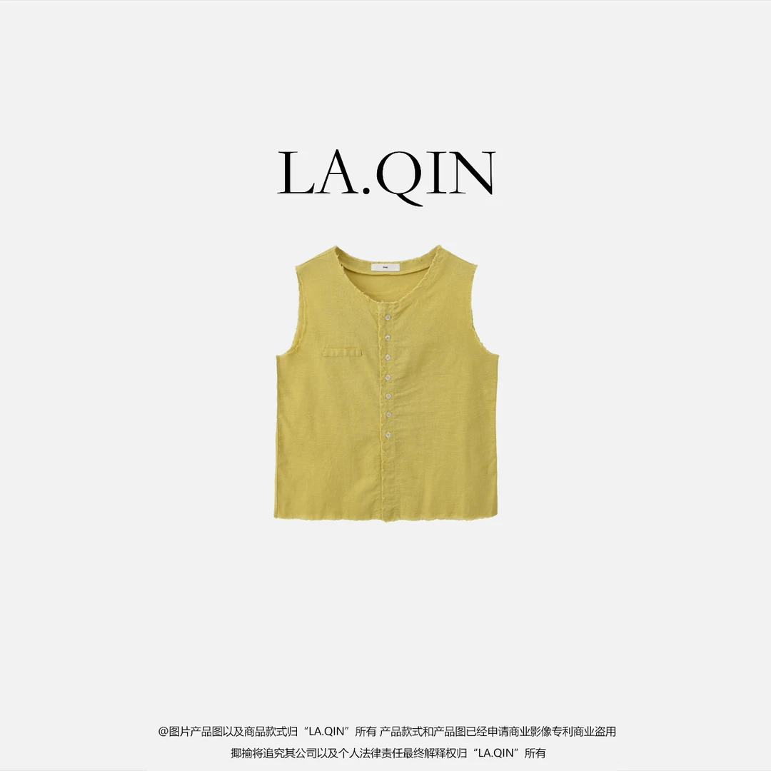 LA.QIN-【花开半夏】夏季领口磨边设计极简风格亚麻背心A2015