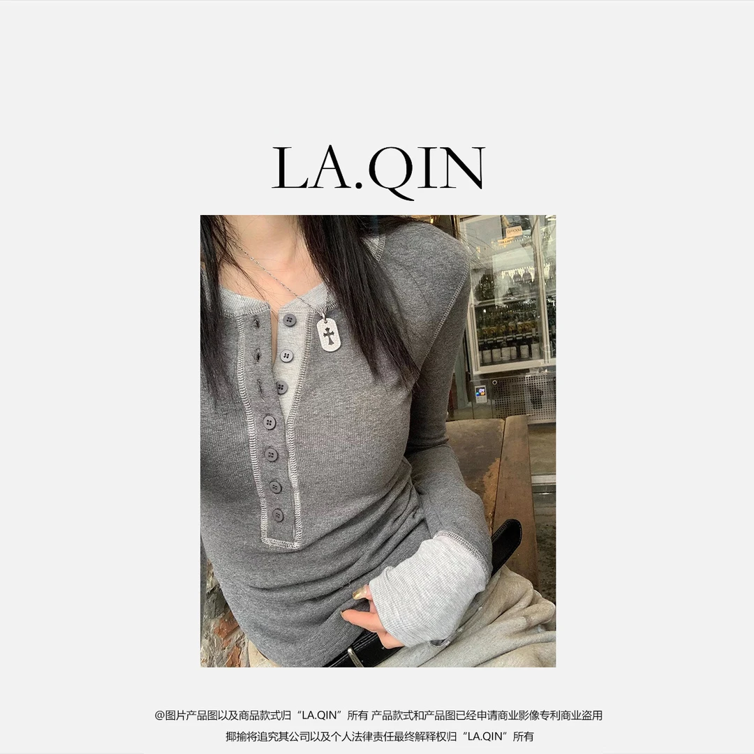 晴晴家 -【少女心事】韩国单~秋季时尚百搭复古长袖撞色打底衫1220