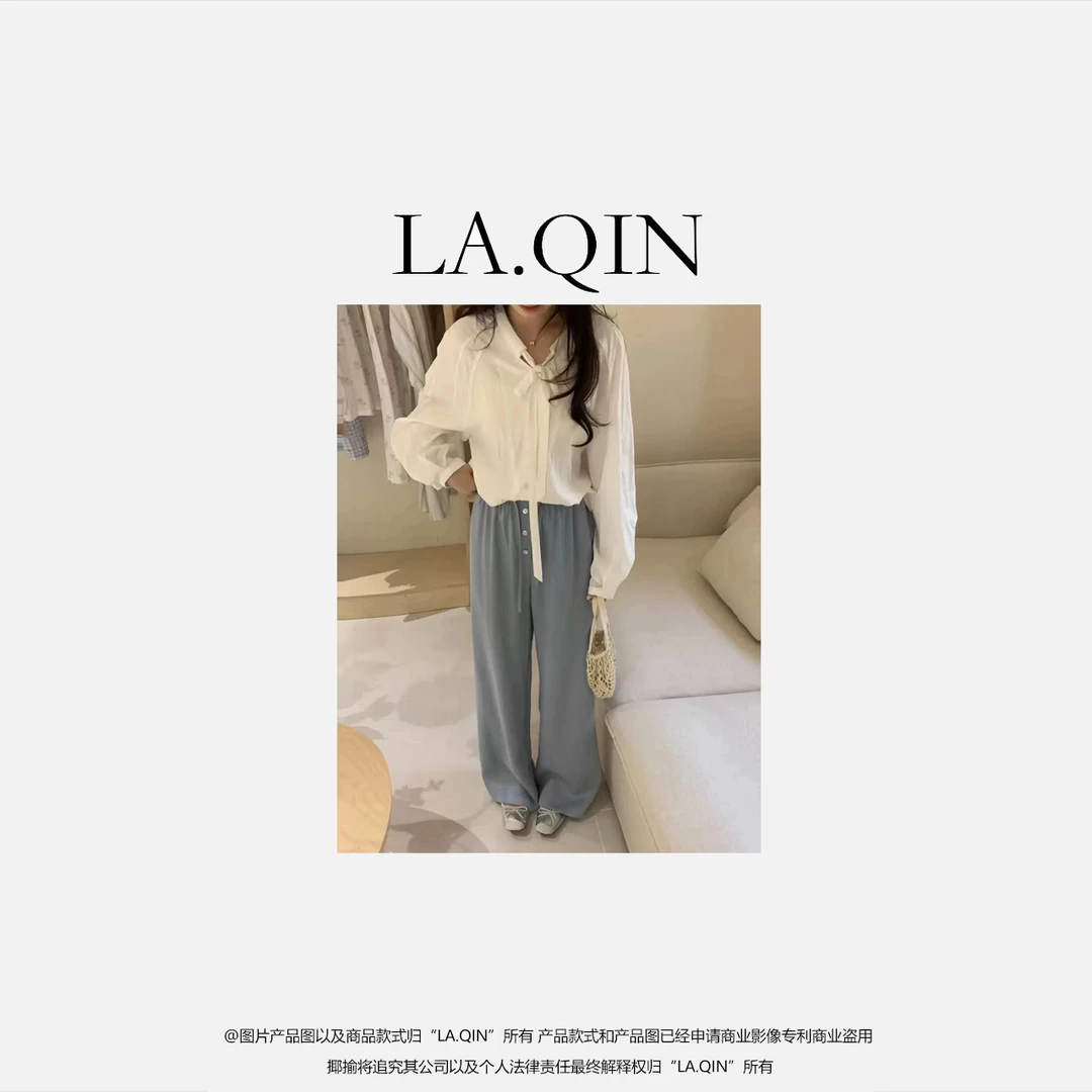 晴晴家 -【泉水清歌】夏季时尚简约休闲百搭一排扣阔腿裤3525