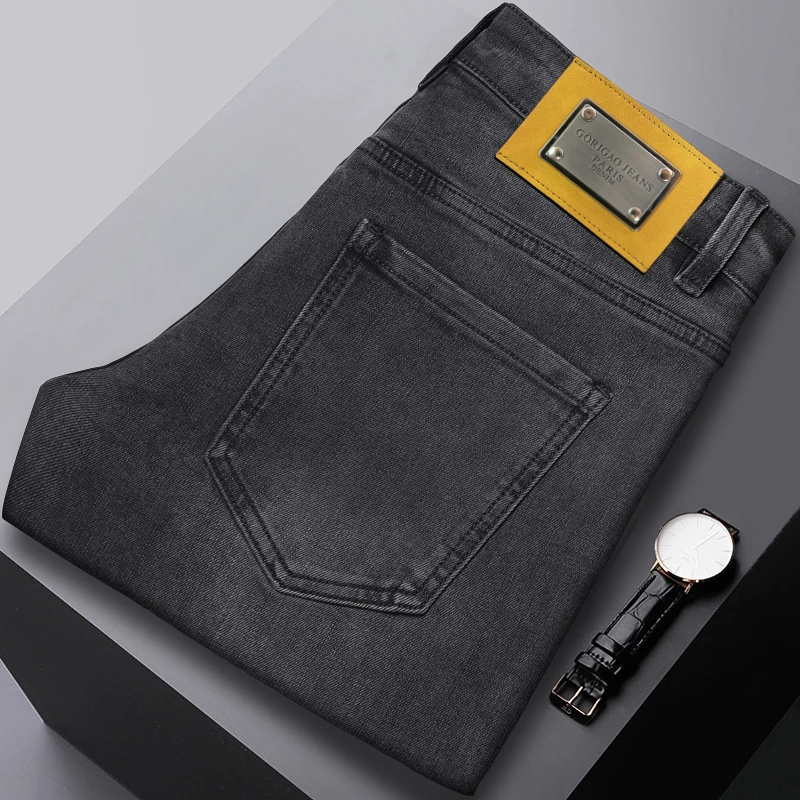 2024春季新款轻奢高端牛仔裤男款灰色弹力修身直筒冬季百搭长裤子