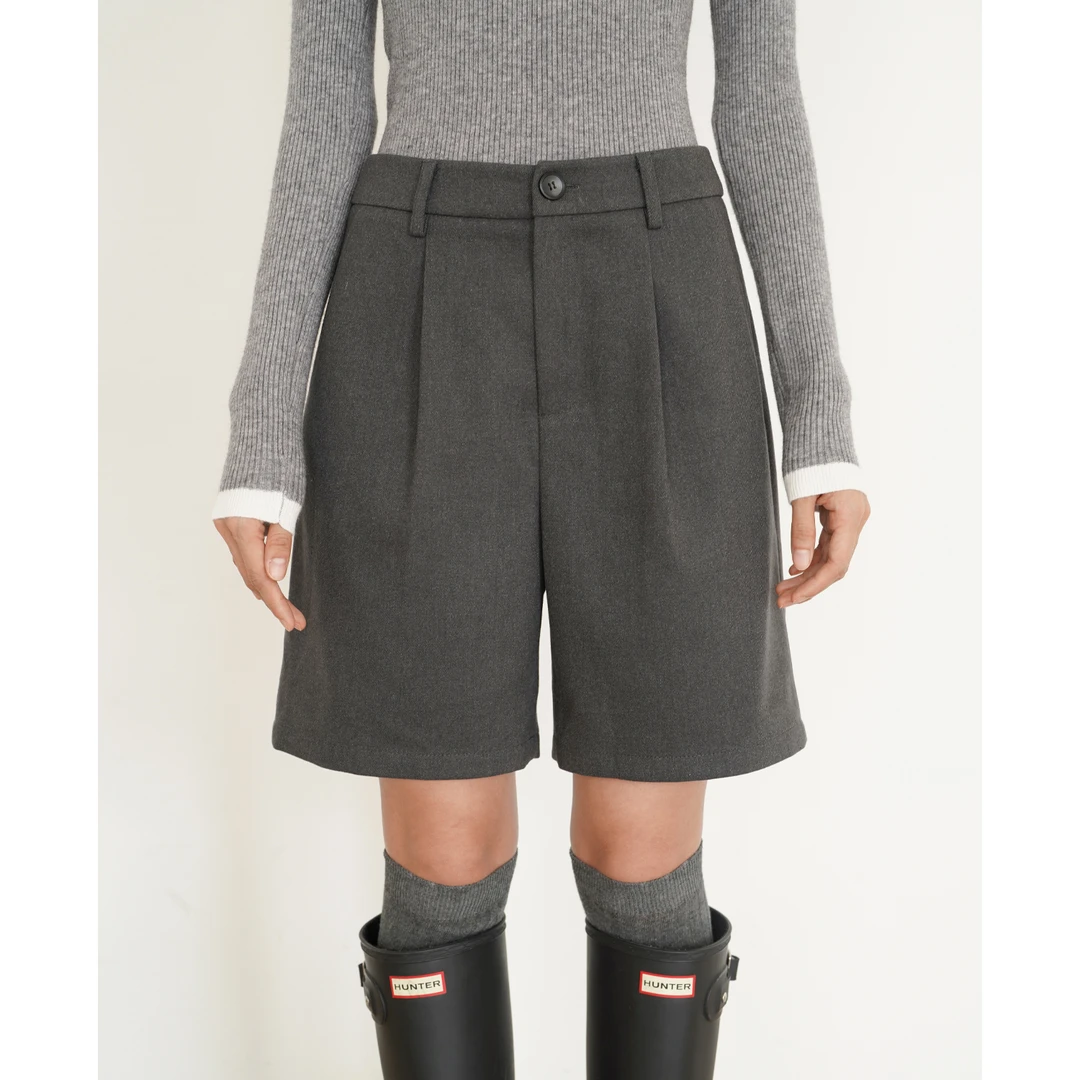 EIGHTHMONTH 灰色毛呢五分裤女高腰西装中裤休闲短裤AS91426
