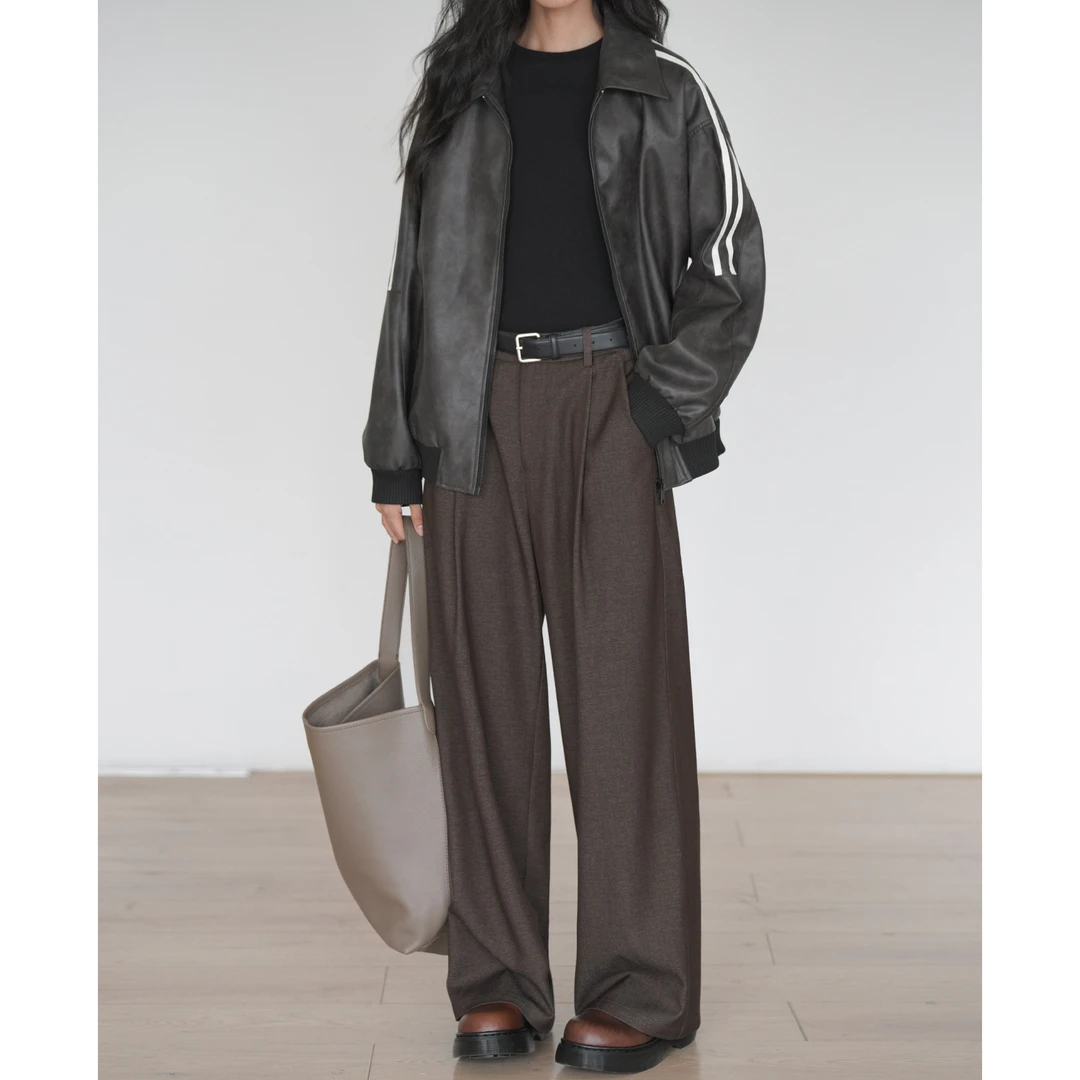 EIGHTHMONTH 咖色休闲西装裤女宽松显瘦拖地阔腿裤BC150902