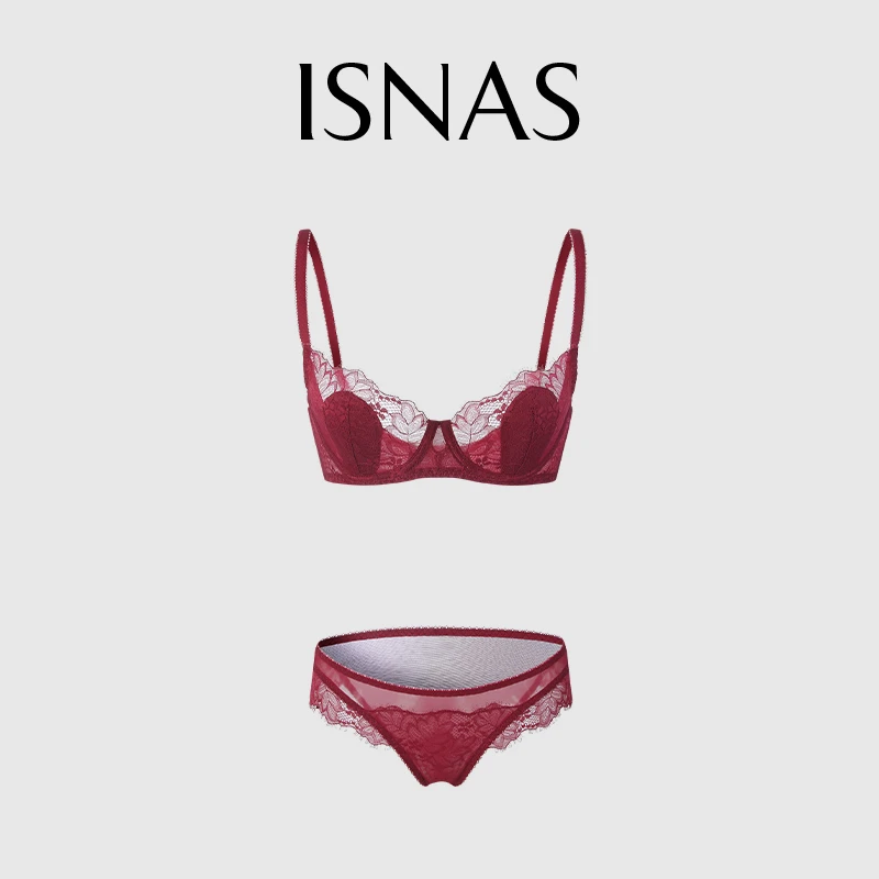 法国 ISNAS 内衣女小胸聚拢蕾丝性感舒适无钢圈夏季薄款文胸套装