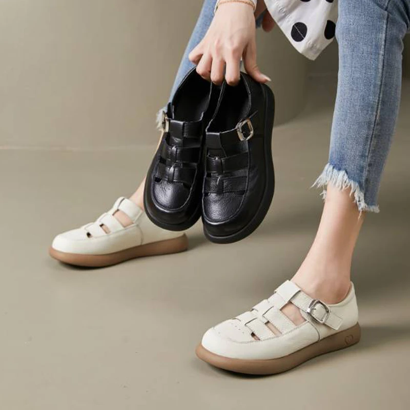 6822新款魔术贴镂空圆头百搭舒适包头凉鞋