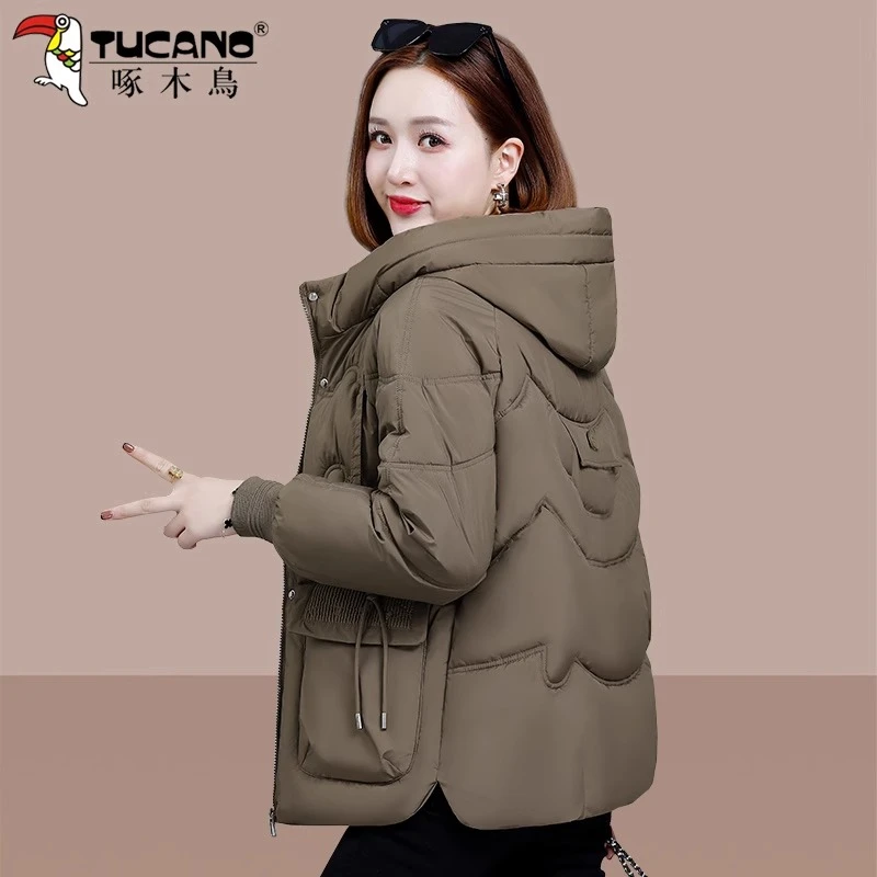 【官方】啄木鸟保暖棉服女款冬季2025新款小个子棉袄连帽女士外套潮