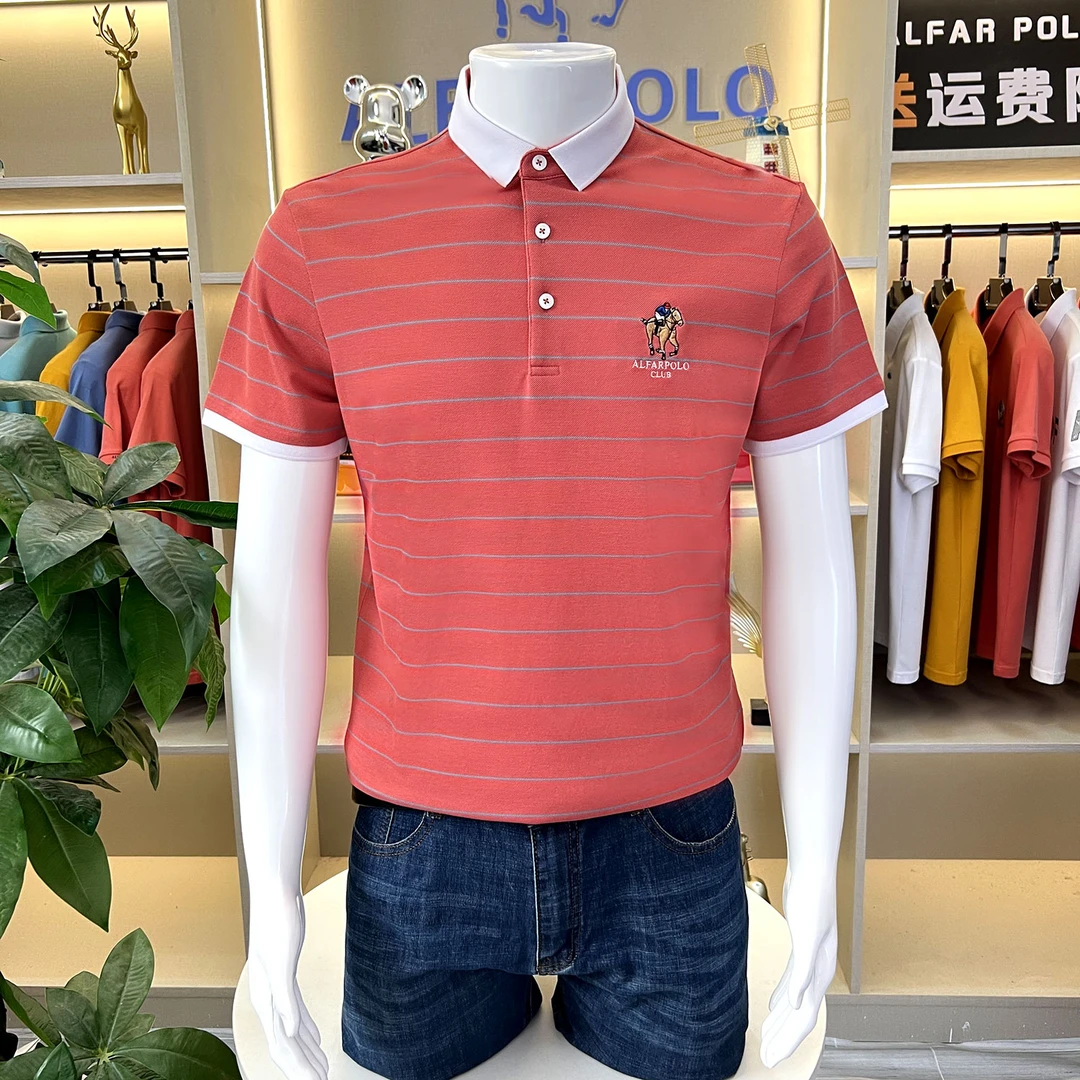 男士条纹polo衫商务休闲半袖男装翻领短袖高级感拼色T恤春夏新款