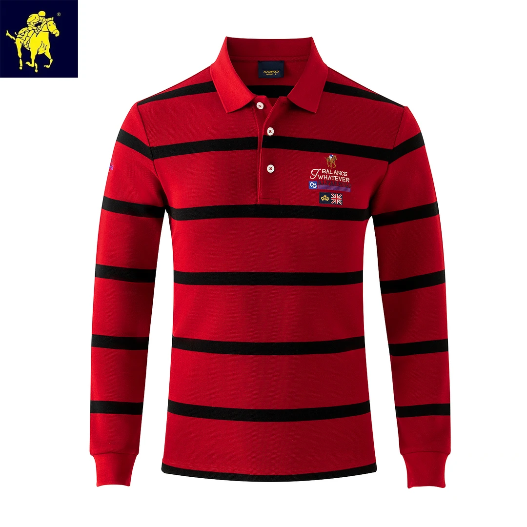 男士polo衫商务休闲潮流时尚条纹长袖男装翻领长袖秋季新款