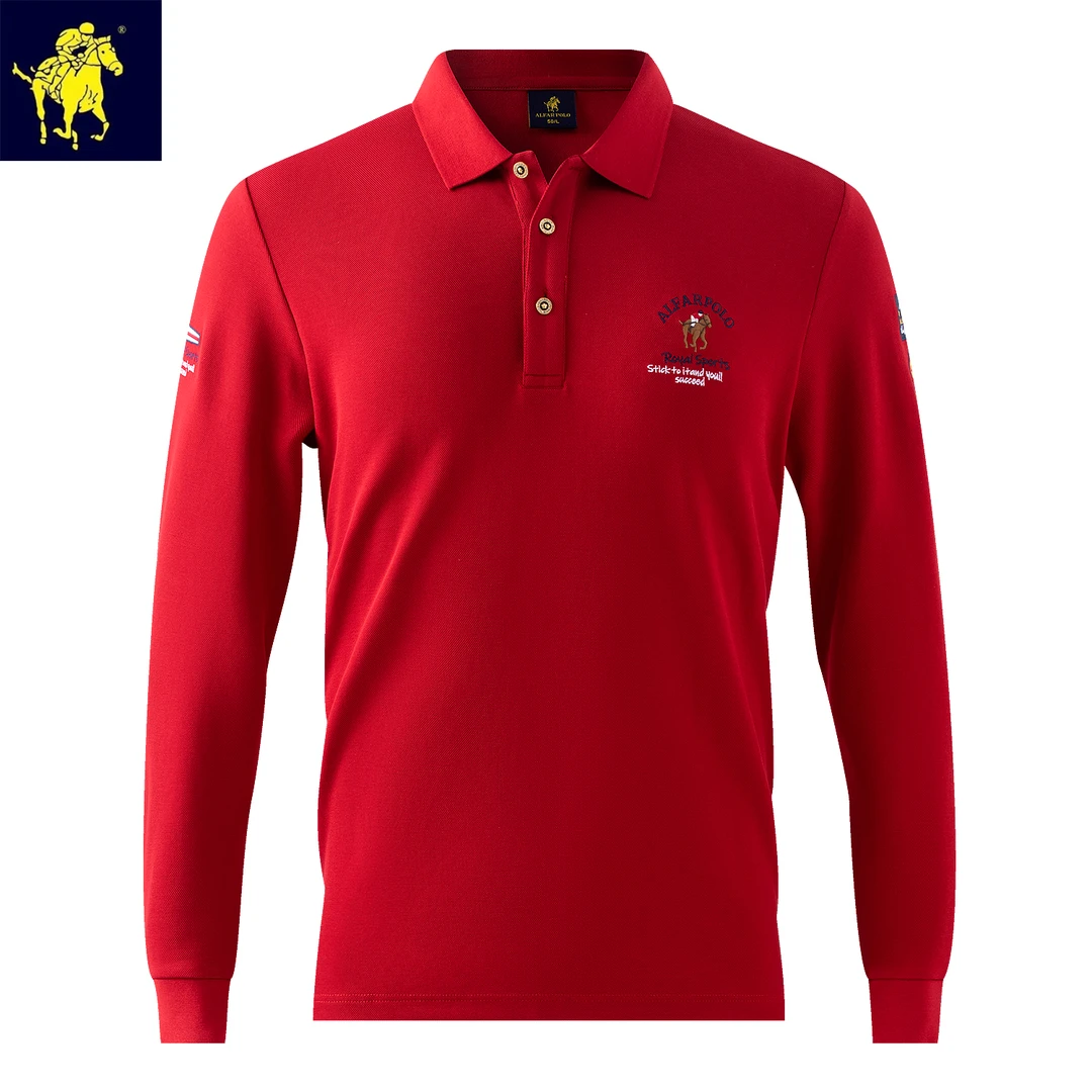 纯色保暖polo衫刺绣男士商务休闲百搭时尚潮流长袖翻领男装秋冬款