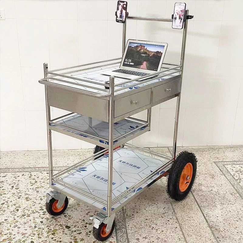 包邮不锈钢可拆卸户外直播移动小推车带轮便携置物架摆摊车工具车