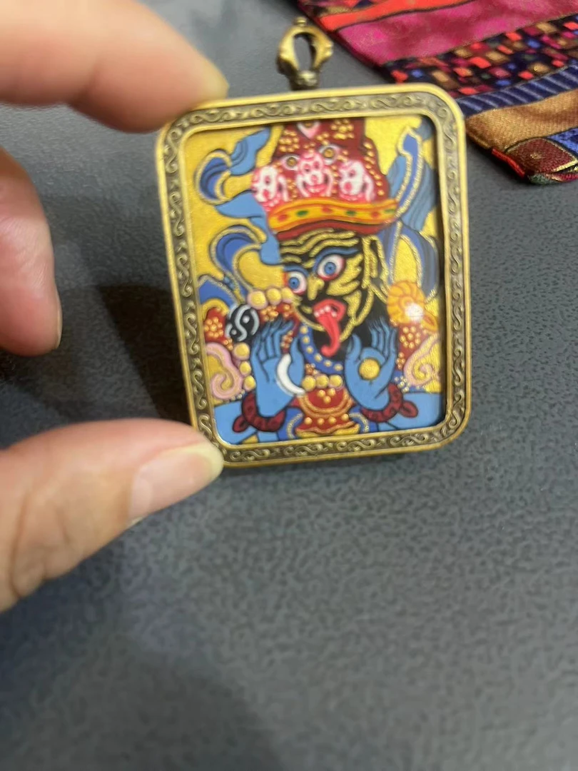 铜合金吊坠 铜合金吊坠，热贡手绘唐卡扎基拉姆本尊像吊坠