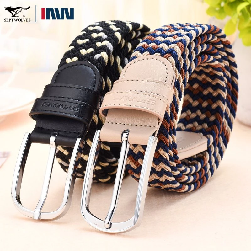 正品七匹狼男士皮带针扣新款男款高档潮流百搭休闲帆布编织裤腰带