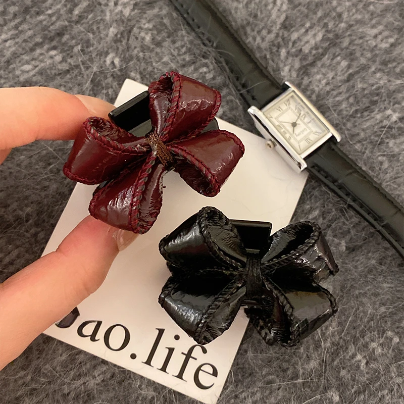 安可拉红皮质蝴蝶结小抓夹公主头发夹精致侧边夹刘海夹子头饰发卡