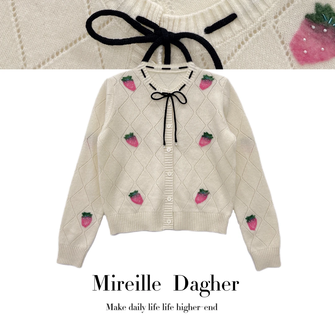 米莱Jiaer/蝴蝶结草莓开衫百搭毛衣Y0011