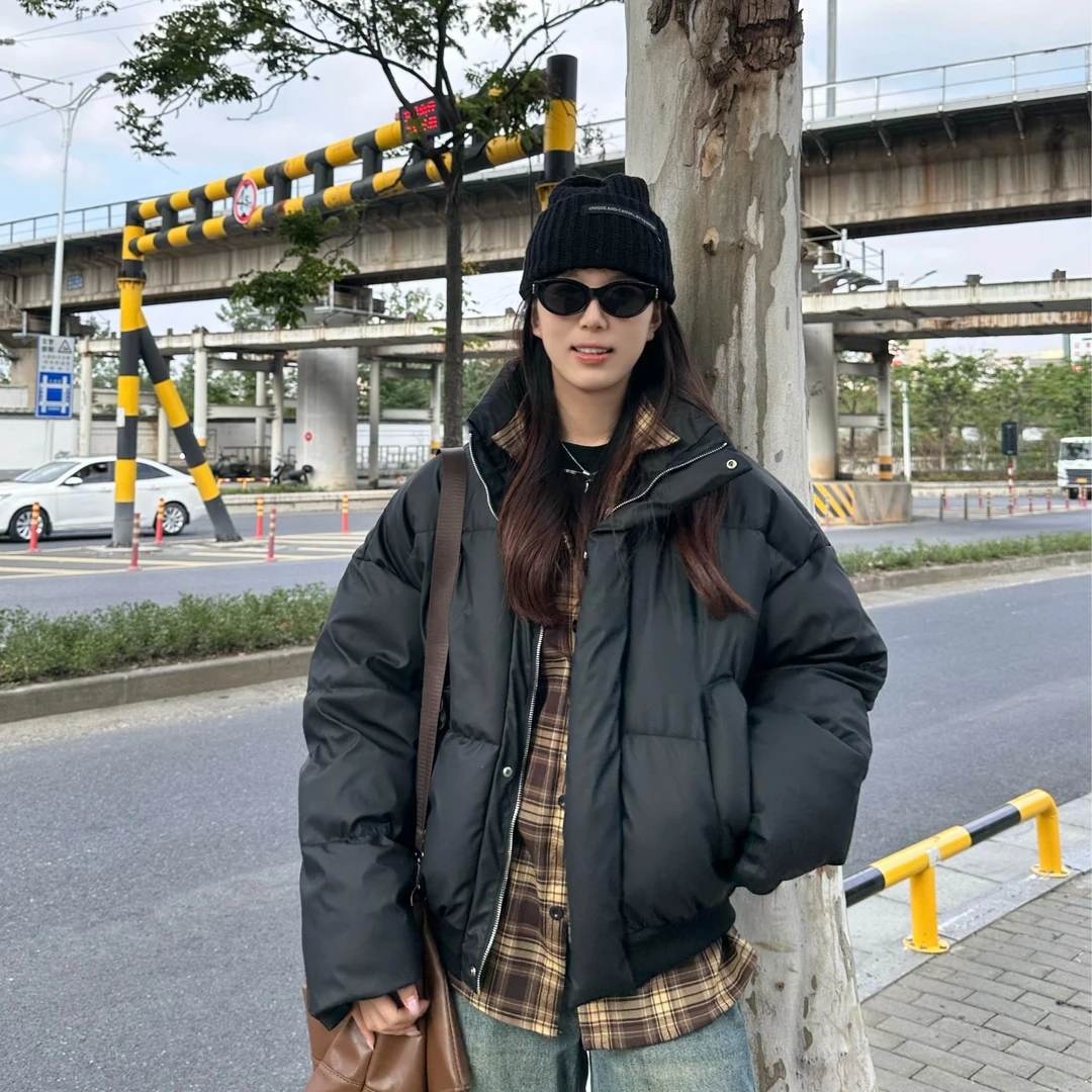 冬季新款街头潮流短款皮棉服中性风加厚保暖宽松立领棉衣外套