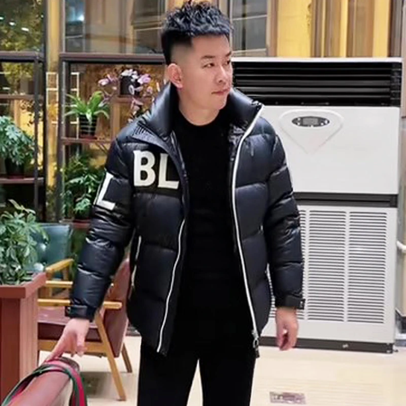 冬季潮牌立领羽绒服男士时尚印花舒适保暖上衣高级感百搭休闲外套