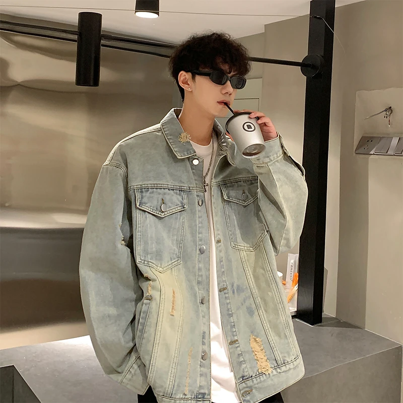 春秋季男士港风牛仔外套秋季新款宽松潮流男夹克城市机能休闲外套