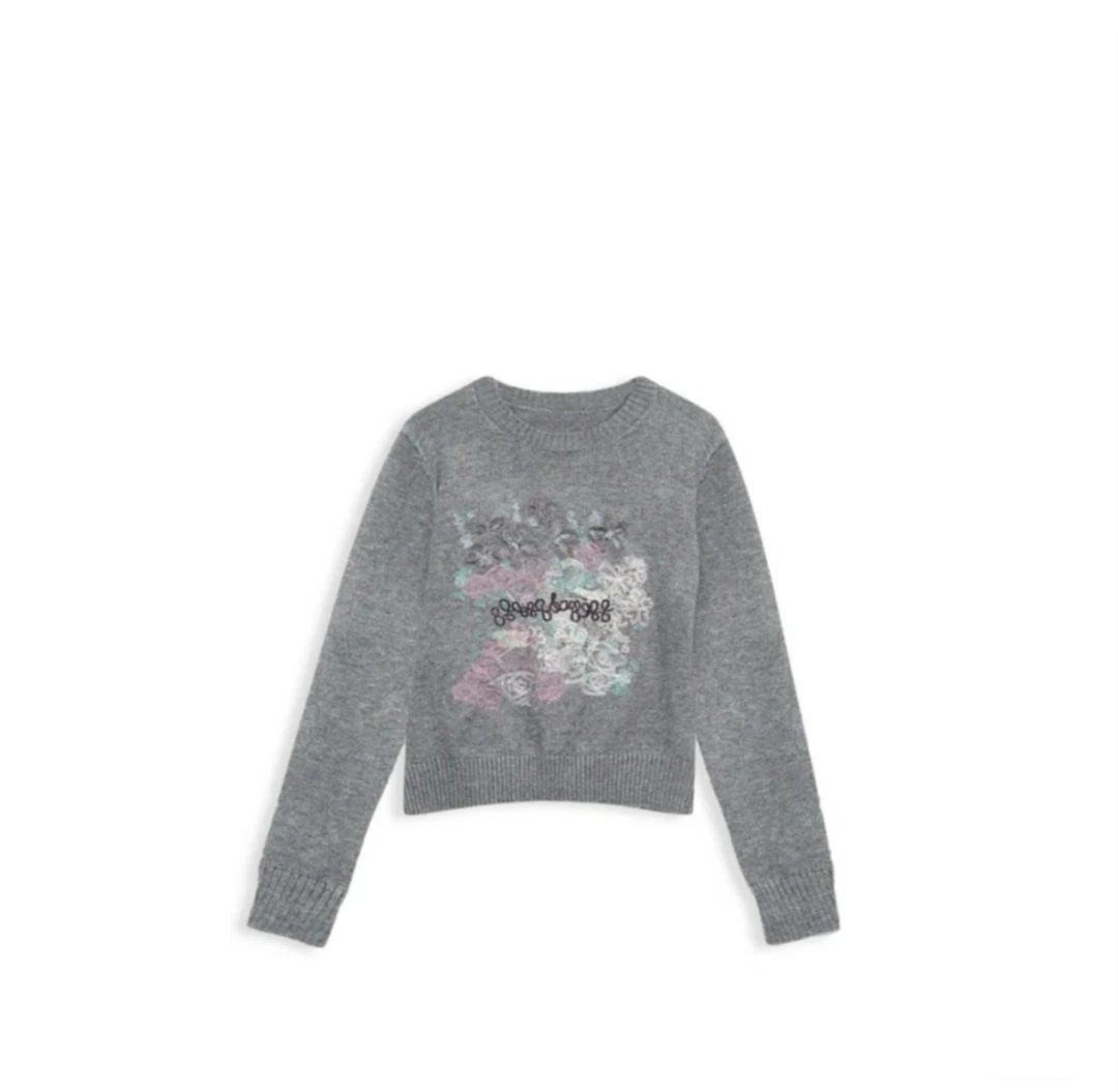 洋气设计感提花上衣时尚气质圆领针织打底衫24111101