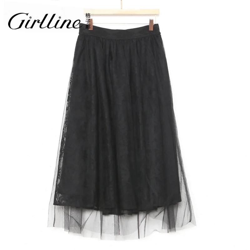 【Girlline】格子廊设计师款优雅蕾丝网纱纯色半身裙80DGF123