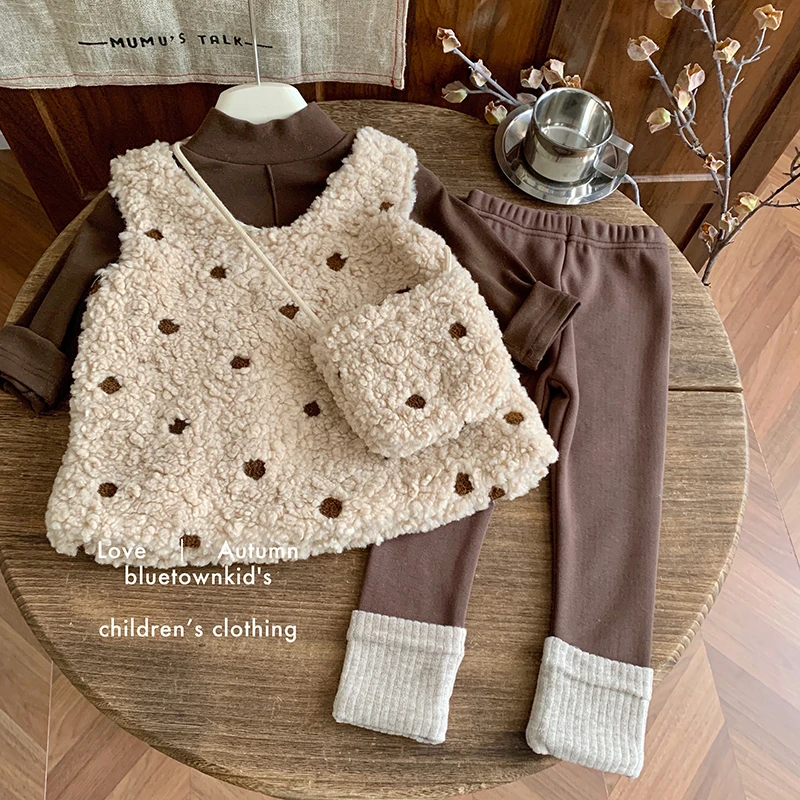 2024冬“帕里斯’女童打底衫+加绒波点马甲+加绒裤X122