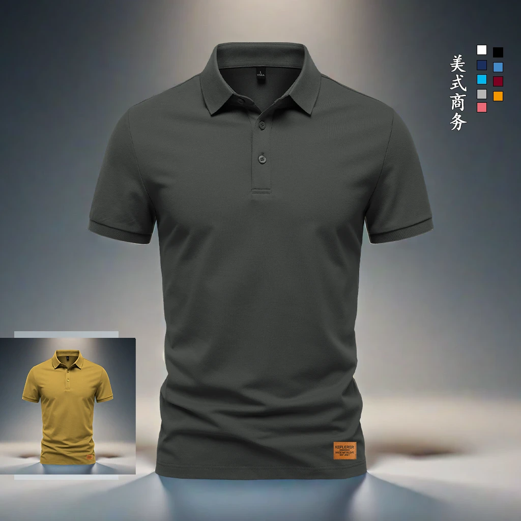 夏季t恤男士polo美式休闲半袖商务翻领大码宽松百搭透气纯色修身
