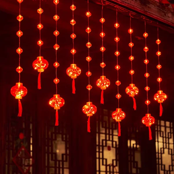 新年大红灯笼装饰灯家用过年布置春节led彩灯闪灯户外灯笼窗帘灯
