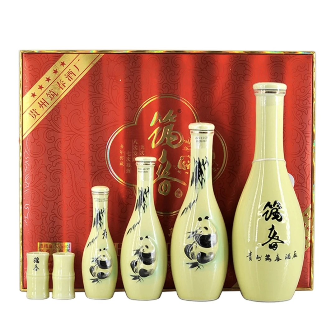 筑春瓷瓶熊猫步步高升礼盒53度酱香型53度500ml+250ml+125ml+50ml
