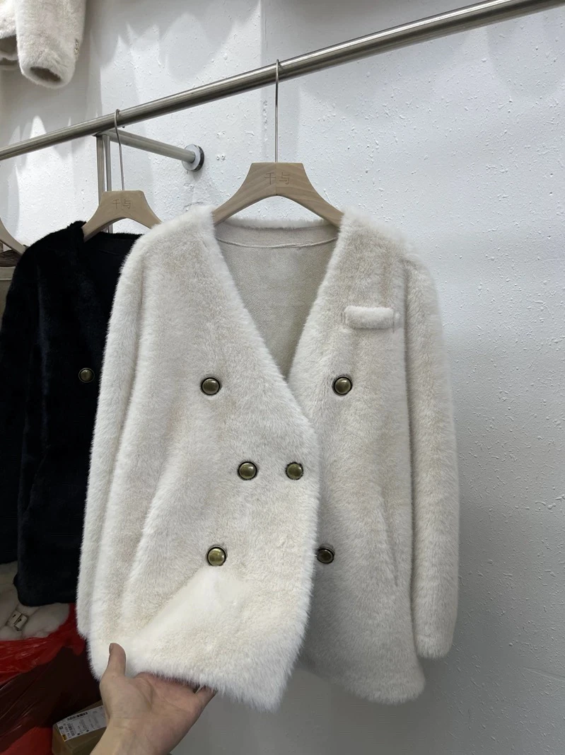 人造皮草 外套女小个子宽松2024外套冬季大衣小香风短款百搭