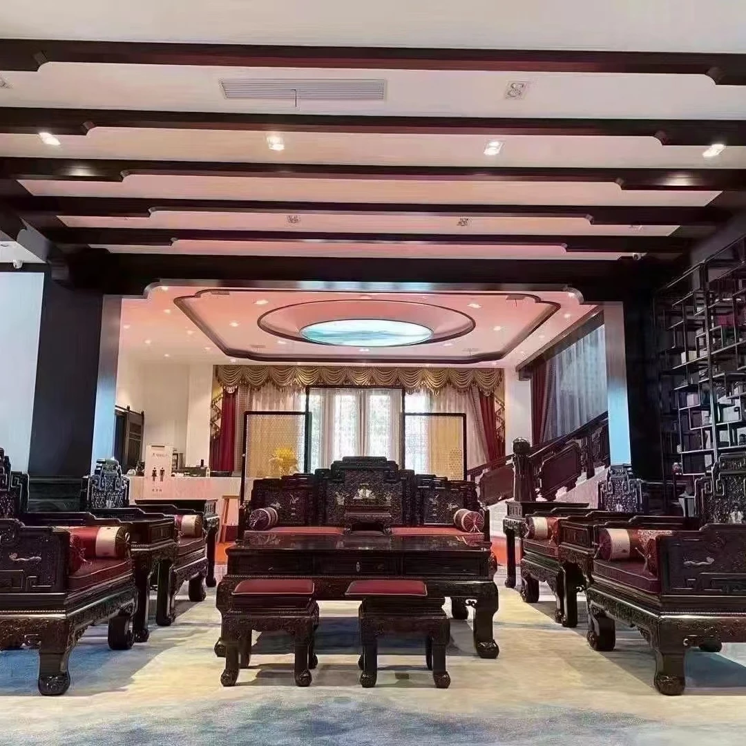 印度小叶紫檀国宾款沙发十三件套中式古典红木家具实木雕花沙发