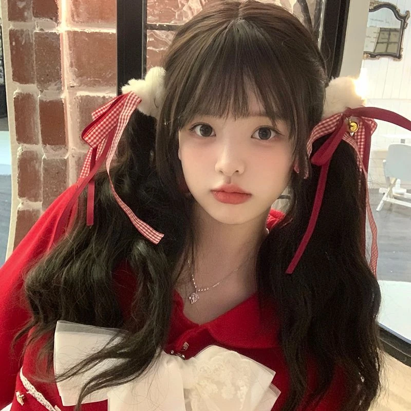 秋冬新年红色蝴蝶结铃铛毛毛发圈女双马尾橡皮筋头绳发绳发饰头饰