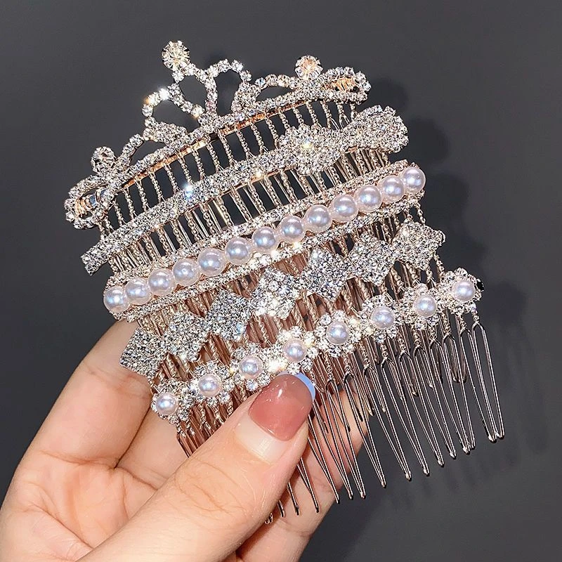 合金仿水晶发饰 仿珍珠水钻发梳插梳夏季刘海梳碎发整理神器头饰