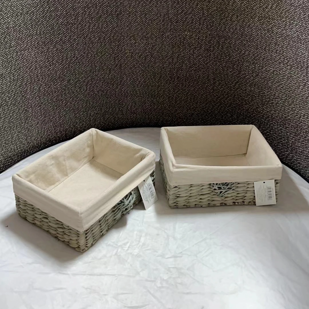 2426瑕疵款 长23宽18高9CM 拍1发2 草编收纳筐桌面收纳盒带内衬