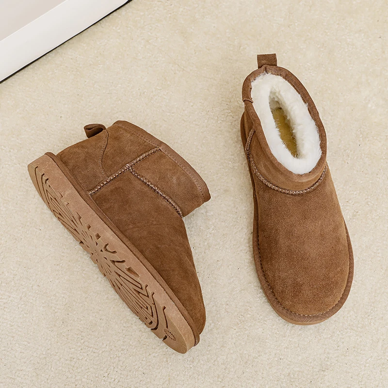 冬雨同款皮毛一体反绒面冬季时尚迷你雪地靴休闲高帮秋冬女百搭