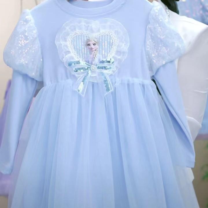 秋款女童爱莎纱裙连衣裙 2024新款童裙中小童冰雪奇缘公主连衣裙