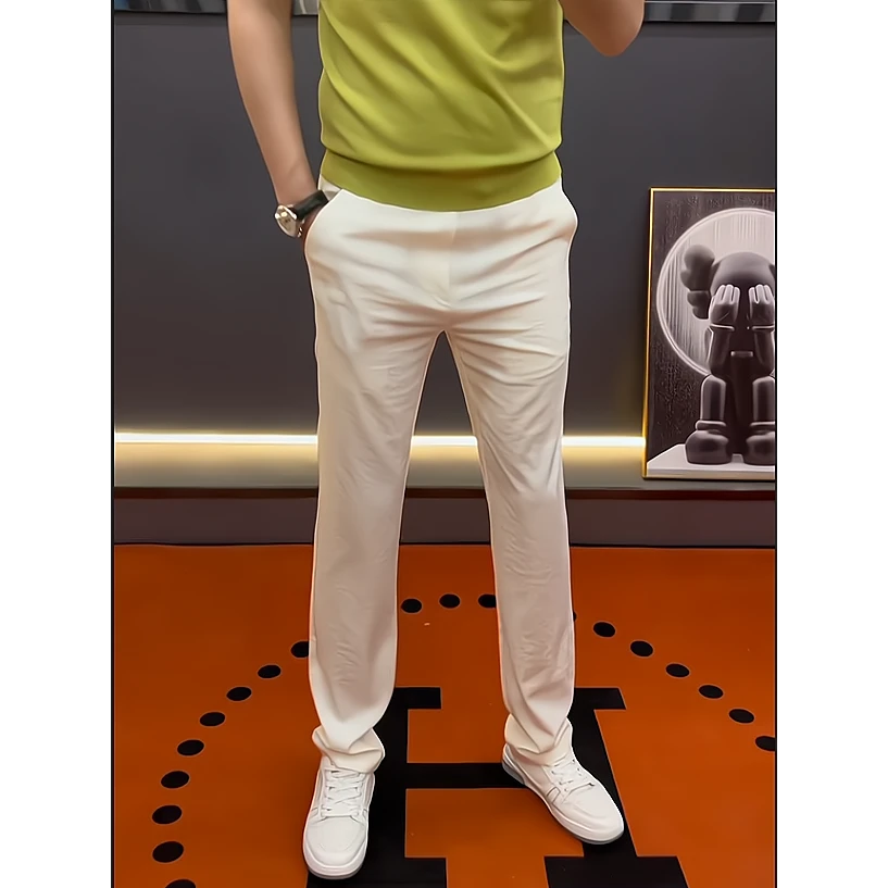 春夏季净版冰丝休闲裤男士直筒裤轻奢时尚百搭时尚商务直筒休闲裤