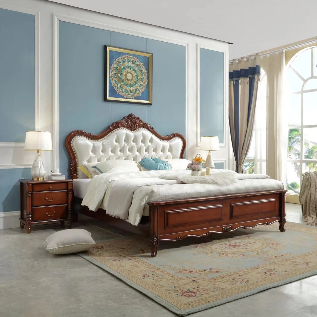 雕刻乡村实木床1.8m主卧储物双人床欧式轻奢大床公主床高箱欧美风