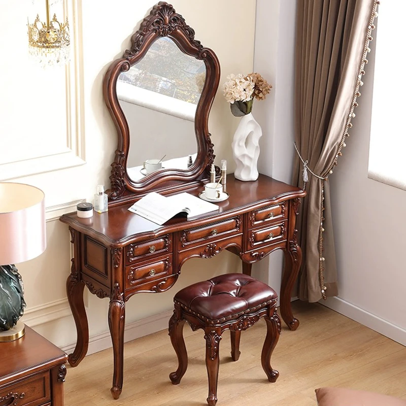 欧式美式复古卧室法式家用古典奢华实木梳妆台化妆桌化妆台梳妆台