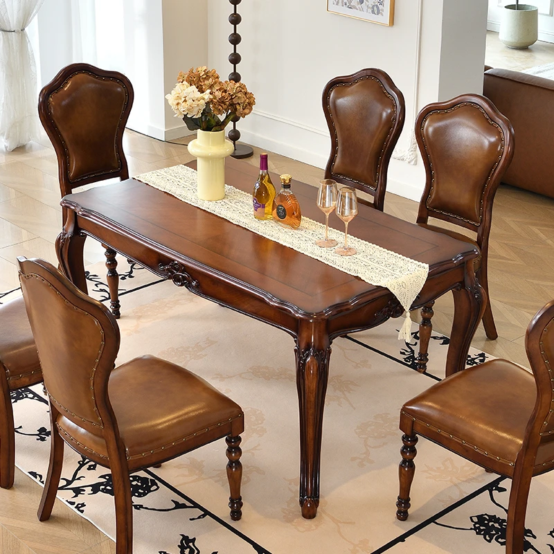 欧式餐桌椅组合简约餐台长方形实木饭厅现代正方形小户型家用桌子