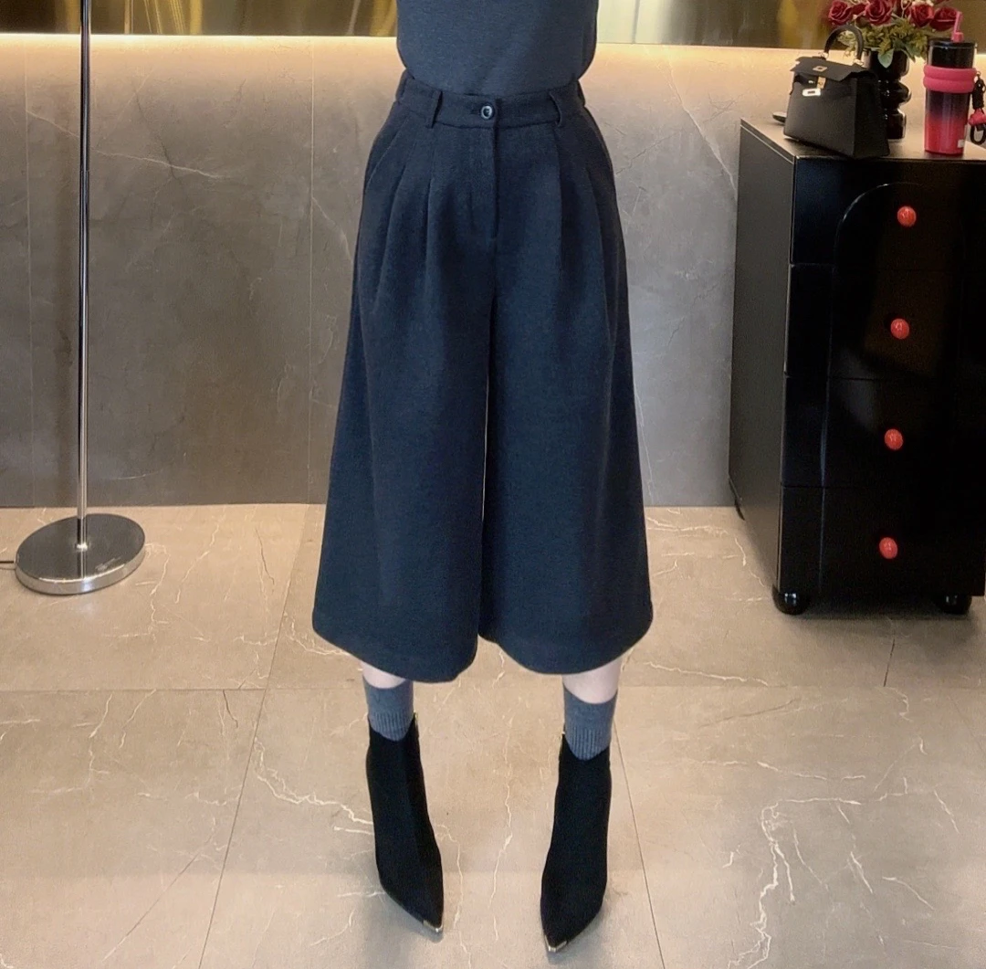 （韩熙）羊毛西装裤女欧货年冬季新款高腰休闲时尚八分加绒阔腿裤